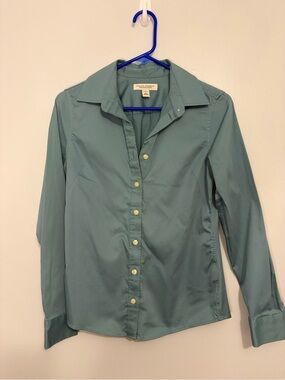 Banana Republic Non-Iron Fitted Button Down Shirt Size 2 Teal Stretch Cotton- XS
